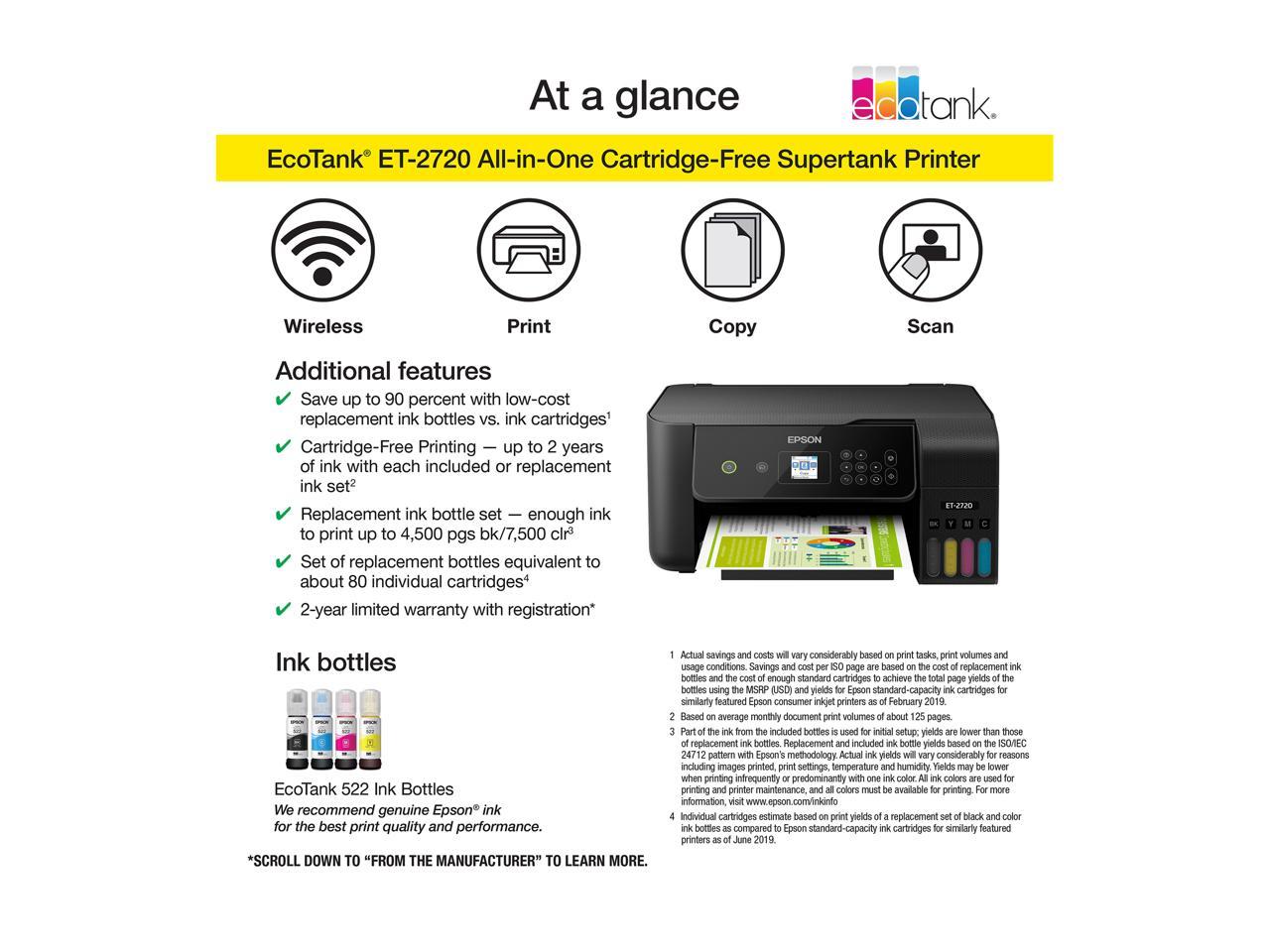 Epson Ecotank Et 2720 Wireless Color All In One Supertank Printer With Scanner And Copier 9186