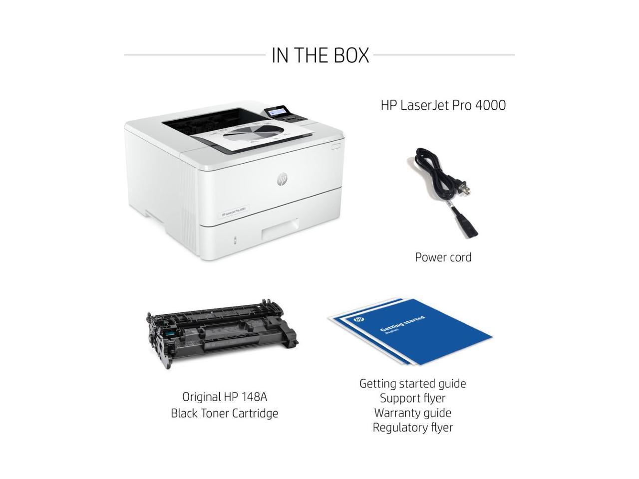 HP LaserJet Pro 4001n BlackandWhite Laser Printer with 3 months of