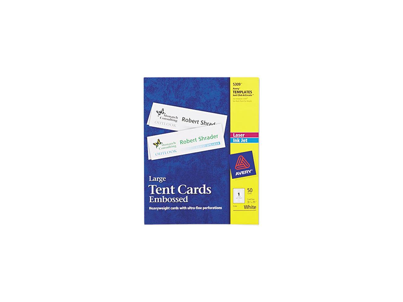 Avery Large Tent Cards, Uncoated, Embossed, TwoSided Printing, 3.5" x 11", 50 Cards (5309
