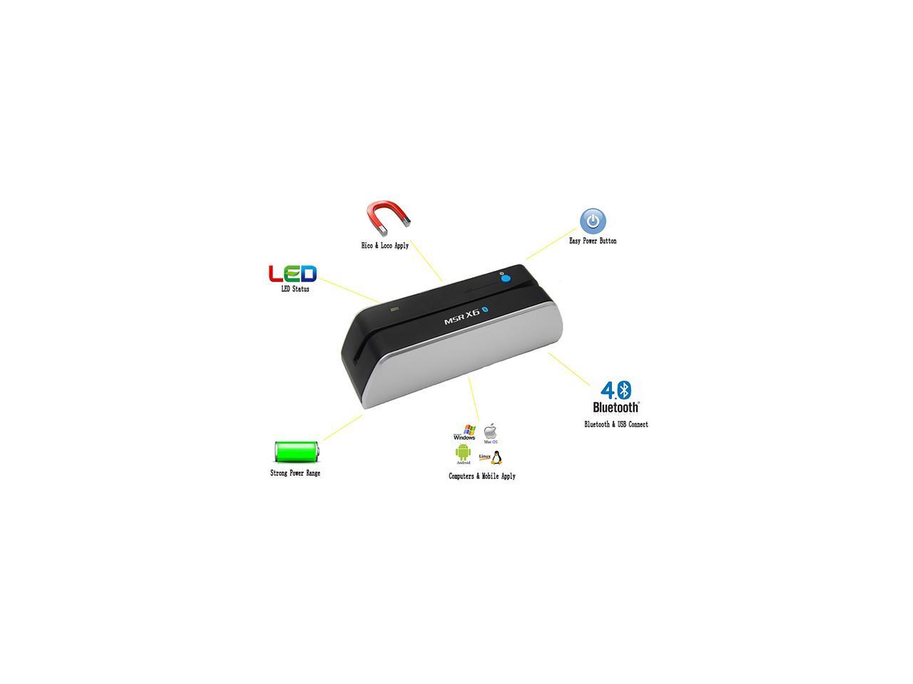 New Bluetooth MSRX6(BT) Credit Card Reader/Writer/Encoder Magstripe Swipe MSRX6 MSR206 - Newegg.com