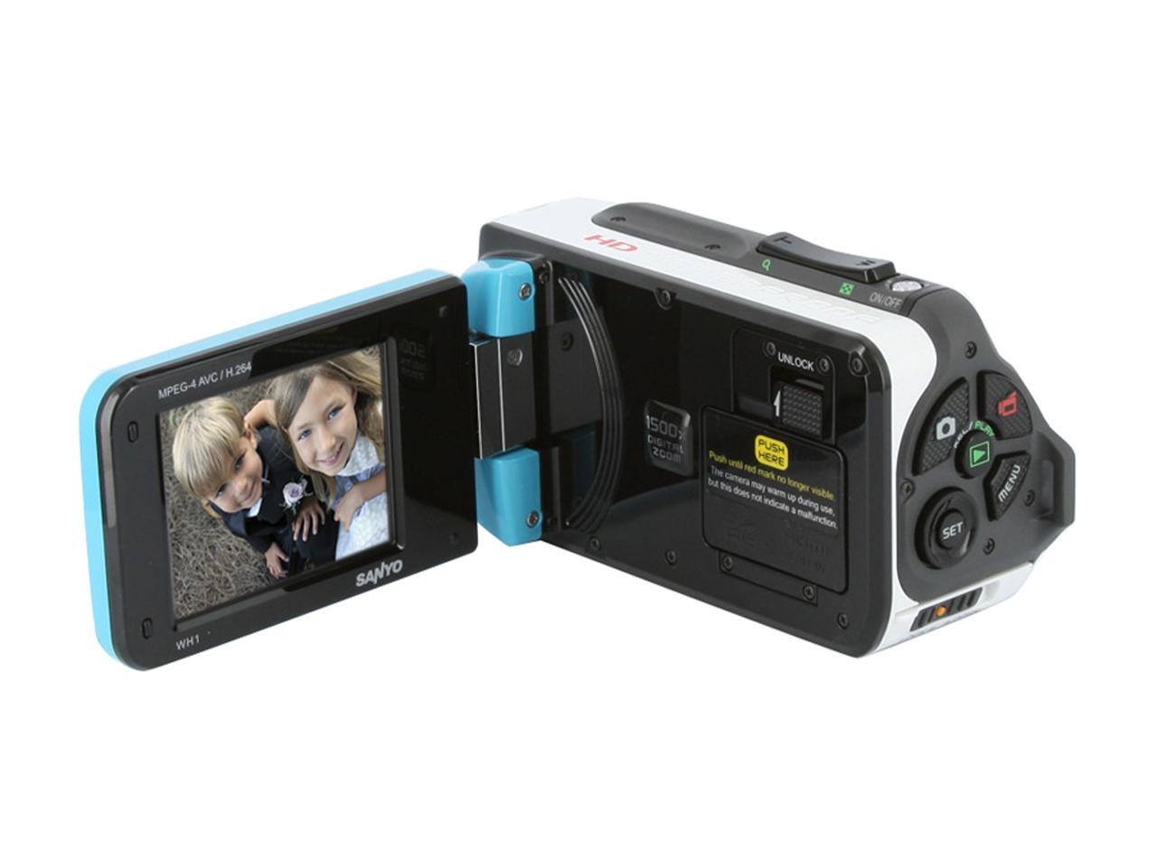 SANYO Xacti VPCWH1 Blue Waterproof HD Dual Camera