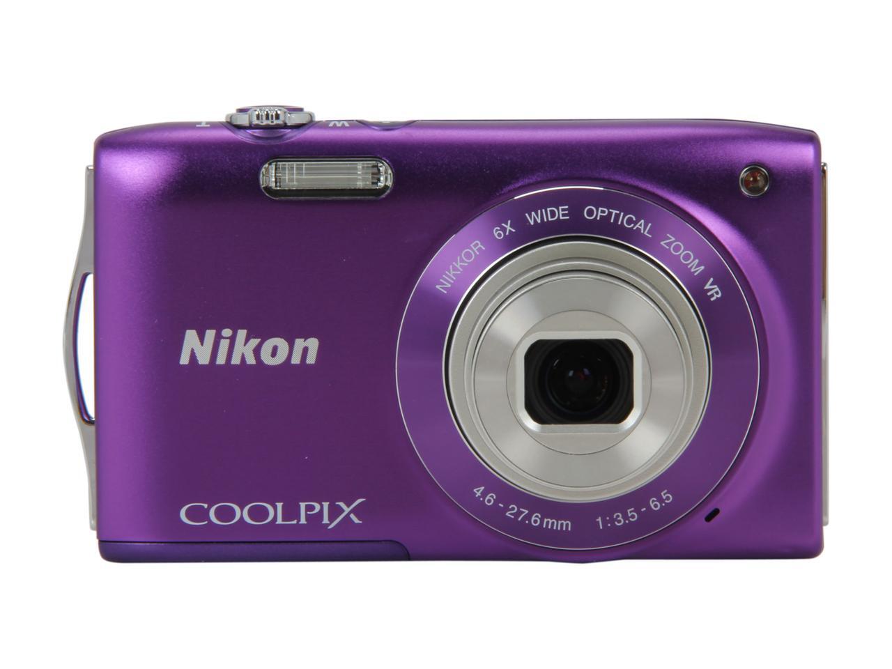 Nikon Coolpix S3300 Purple 16MP 26mm Wide Angle Digital Camera