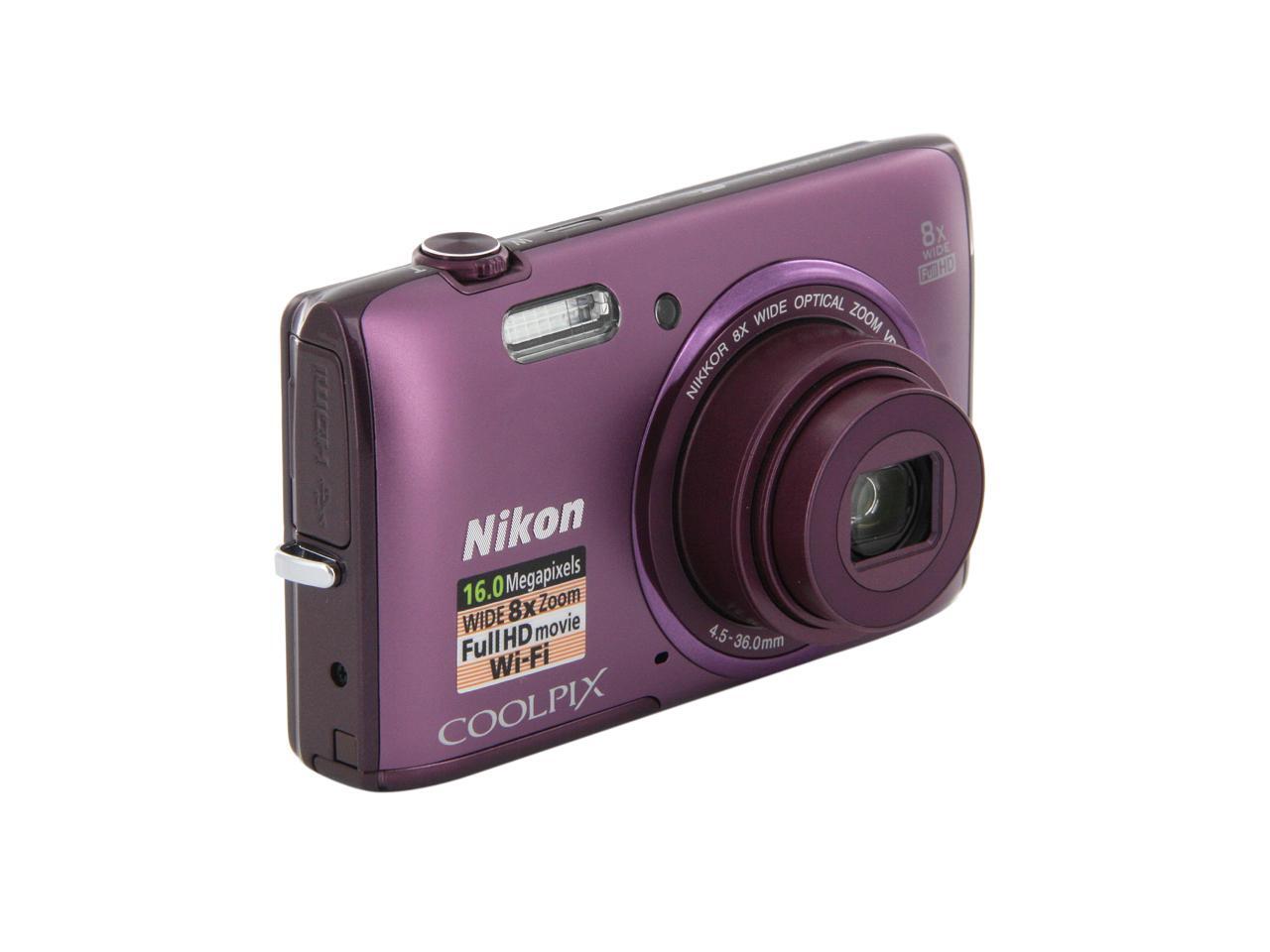 Open Box Nikon COOLPIX S5300 Plum 16 MP 26mm Wide Angle Digital Camera