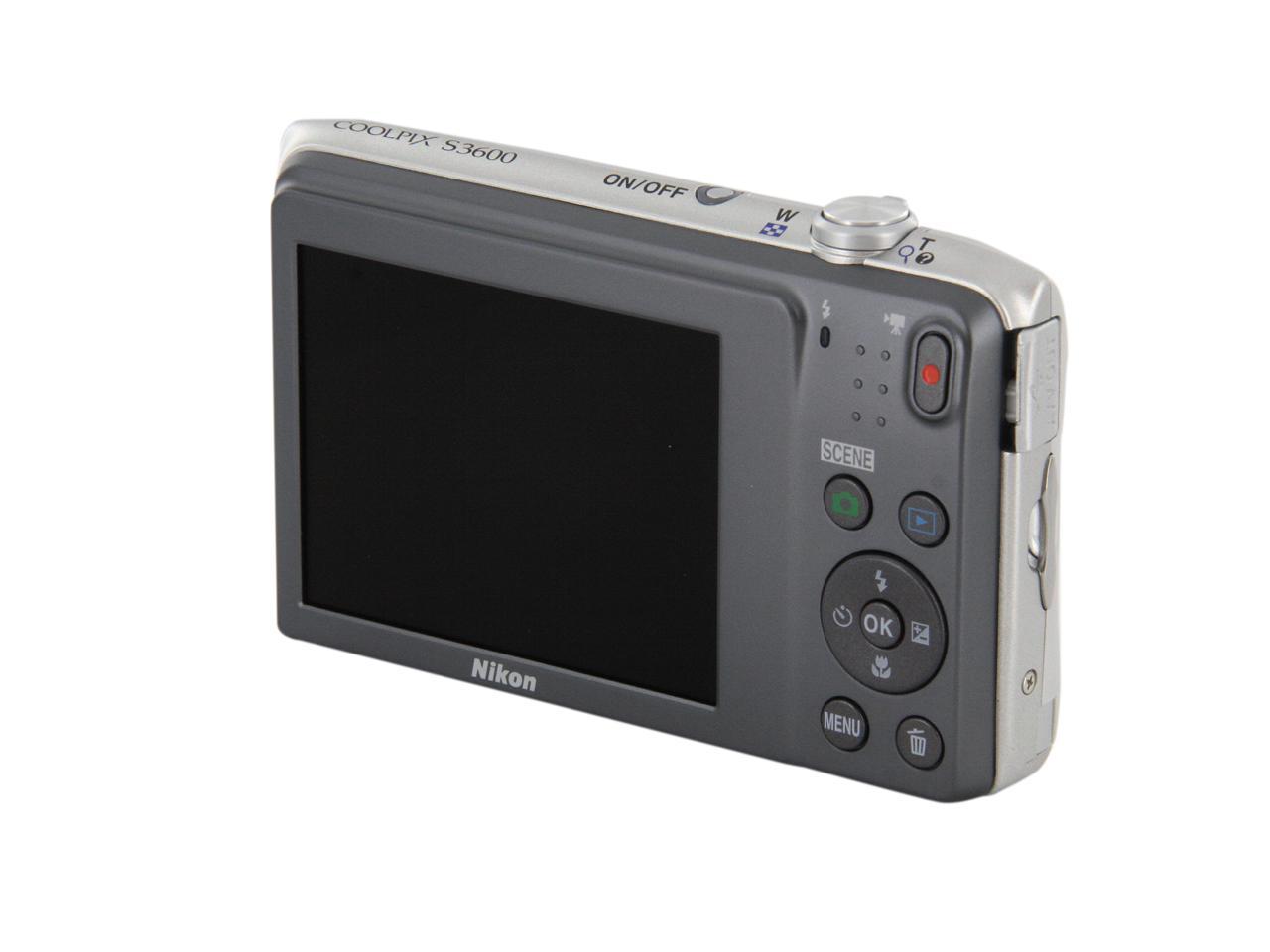 Nikon COOLPIX S3600 Silver 20.1 MP 25mm Wide Angle Digital Camera 
