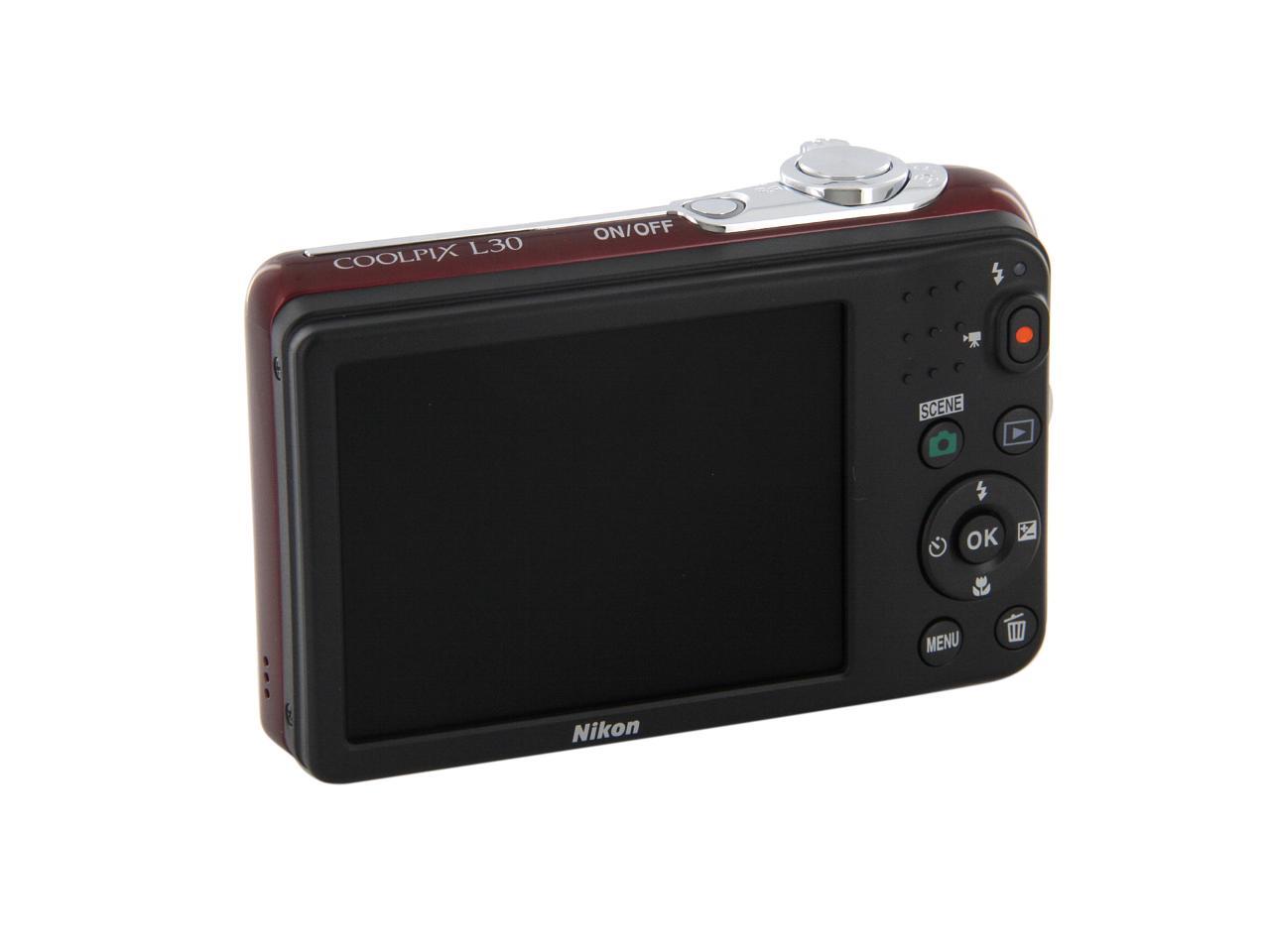 Nikon COOLPIX L30 Red 20.1 MP 26mm Wide Angle Digital Camera