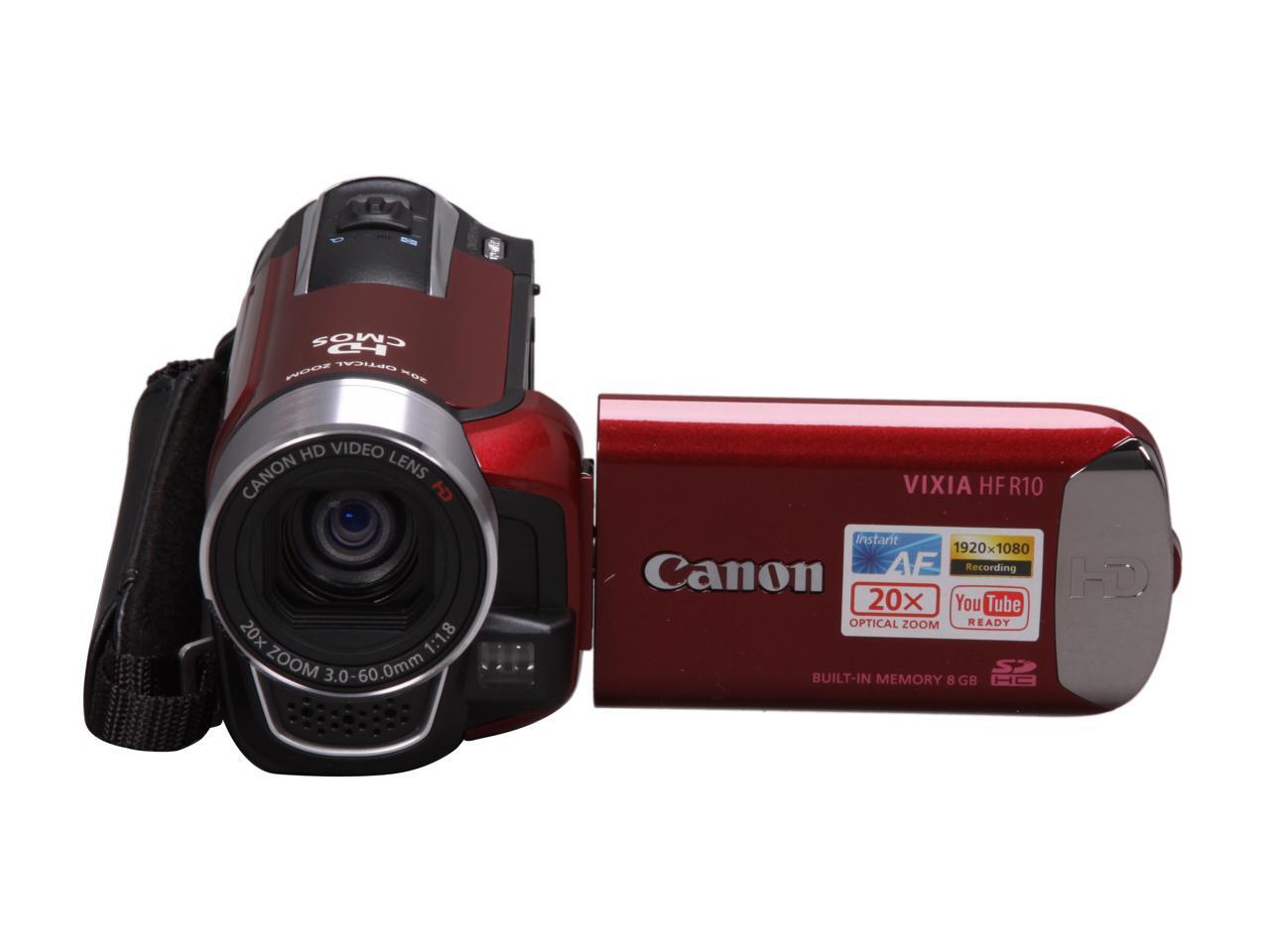 Canon VIXIA HF R10 Red 1/5.5" CMOS 2.7" 112K LCD 20X Optical Zoom 8GB