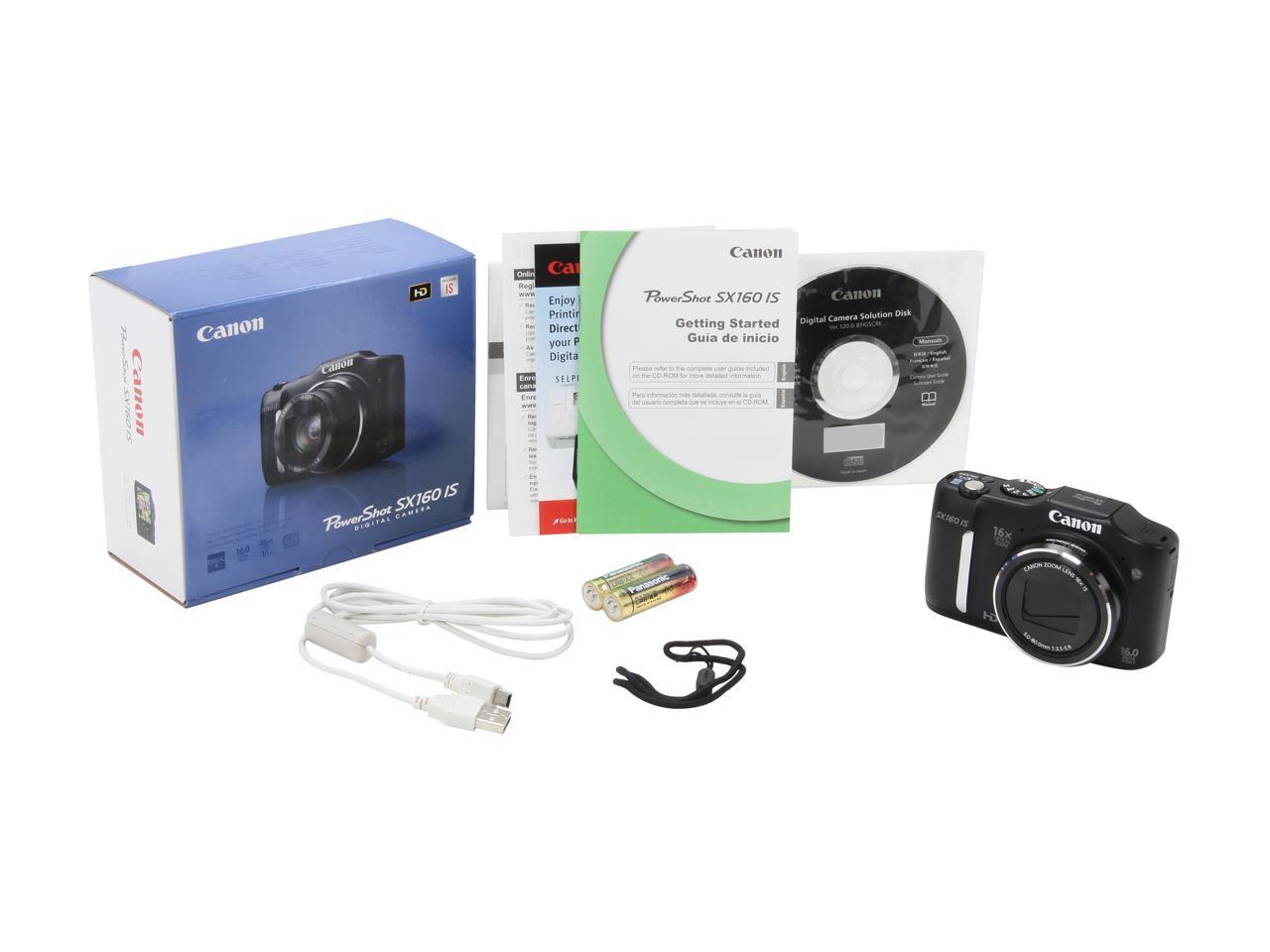 Canon PowerShot SX160 IS Black Approx. 16 MP 28mm Wide Angle Digital