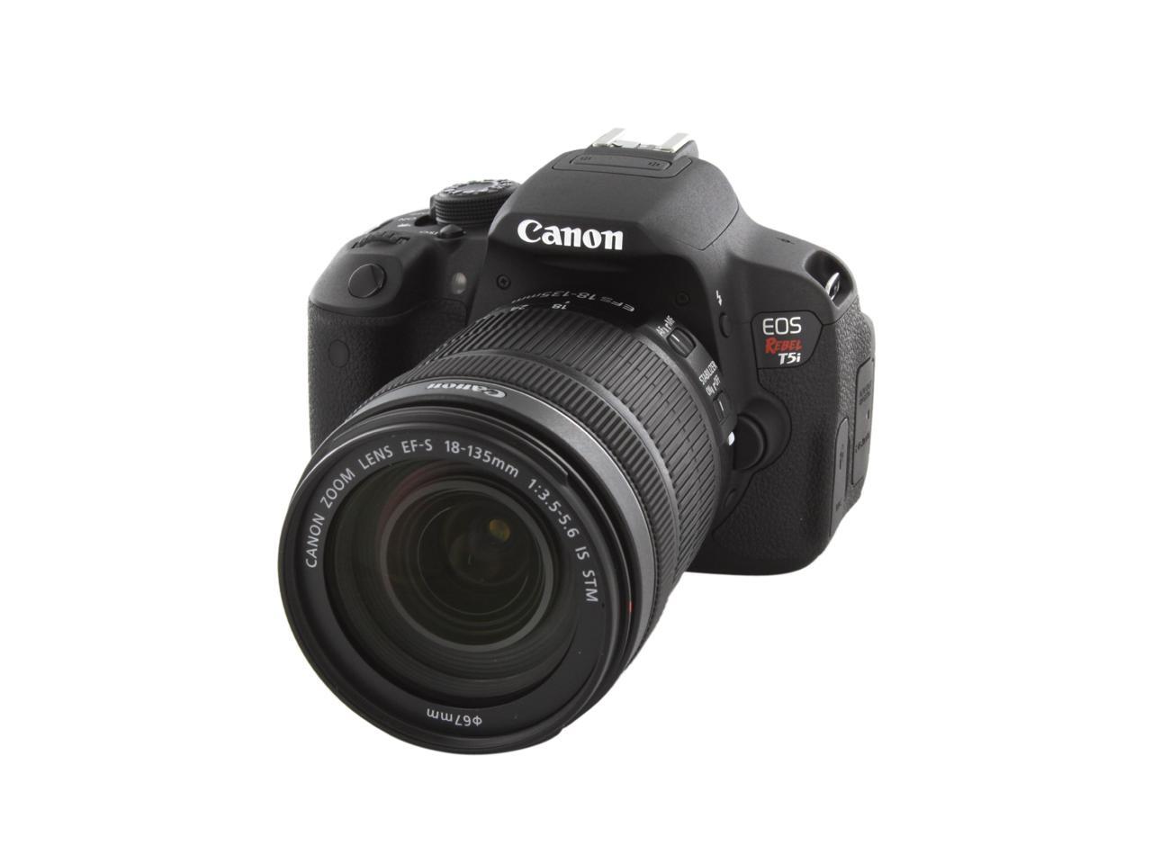 Canon Eos Rebel T5i 8595b005 Black Digital Slr Camera With Ef S 18 135mm Is Stm Lens Newegg Com