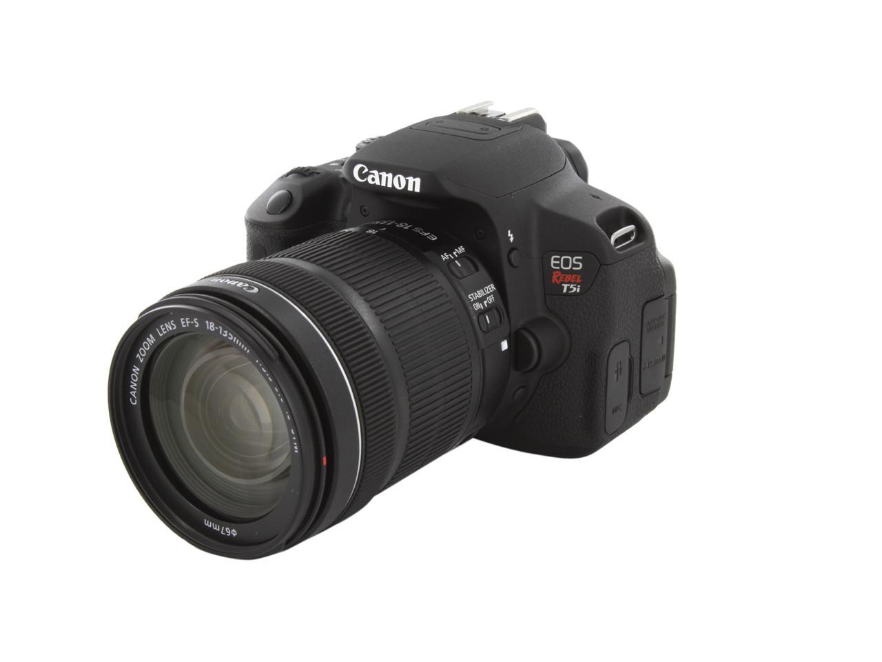 Canon Eos Rebel T5i 8595b005 Black Digital Slr Camera With Ef S 18 135mm Is Stm Lens Newegg Com