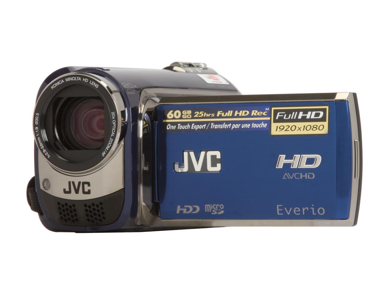 JVC Everio GZ-HD300 Blue 1/4.1" 3.05 MP CMOS 2.7" 123K 20X Optical Zoom ...