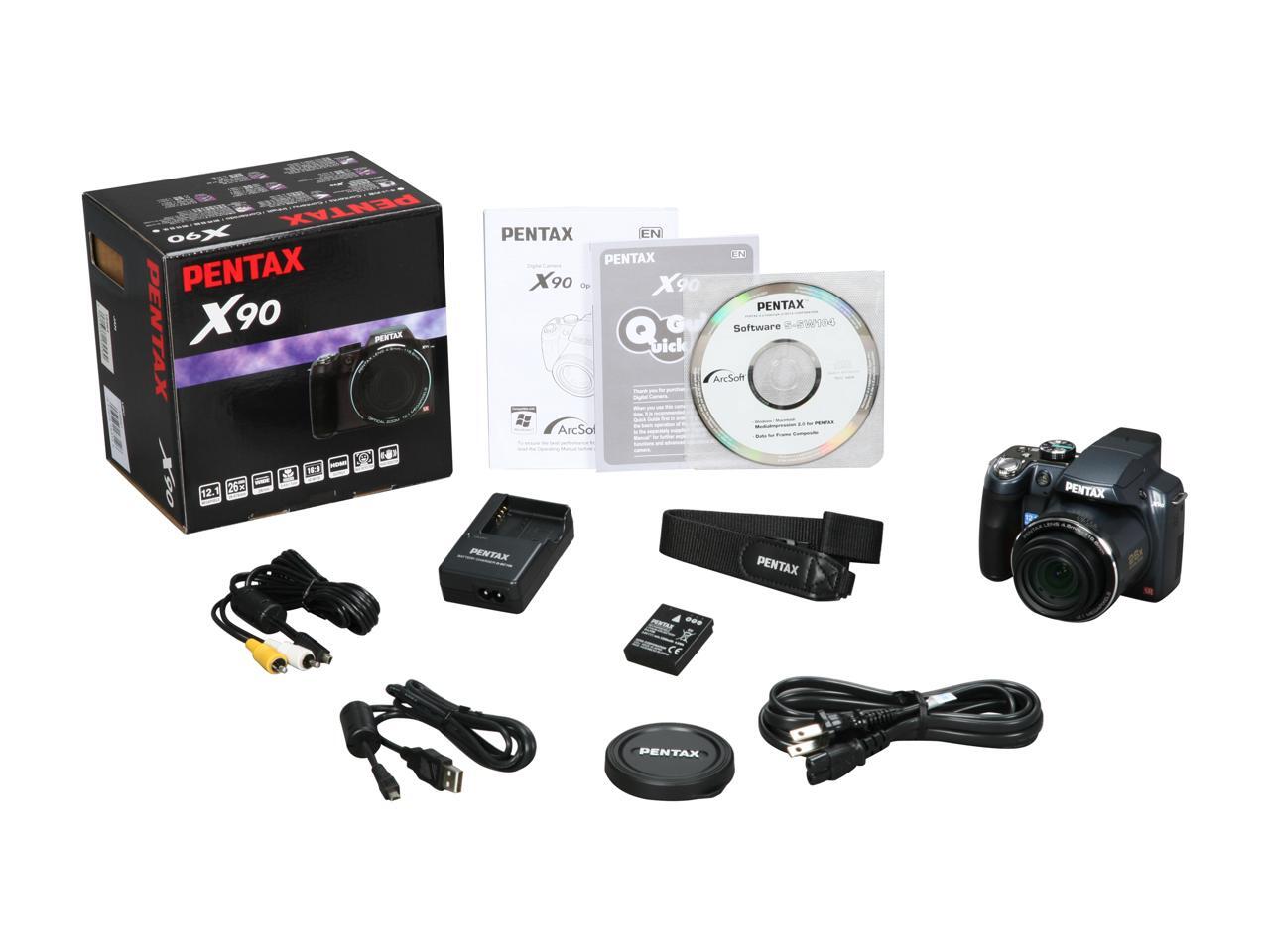 PENTAX X90 Black 12.1 MP 26mm Wide Angle Digital Camera