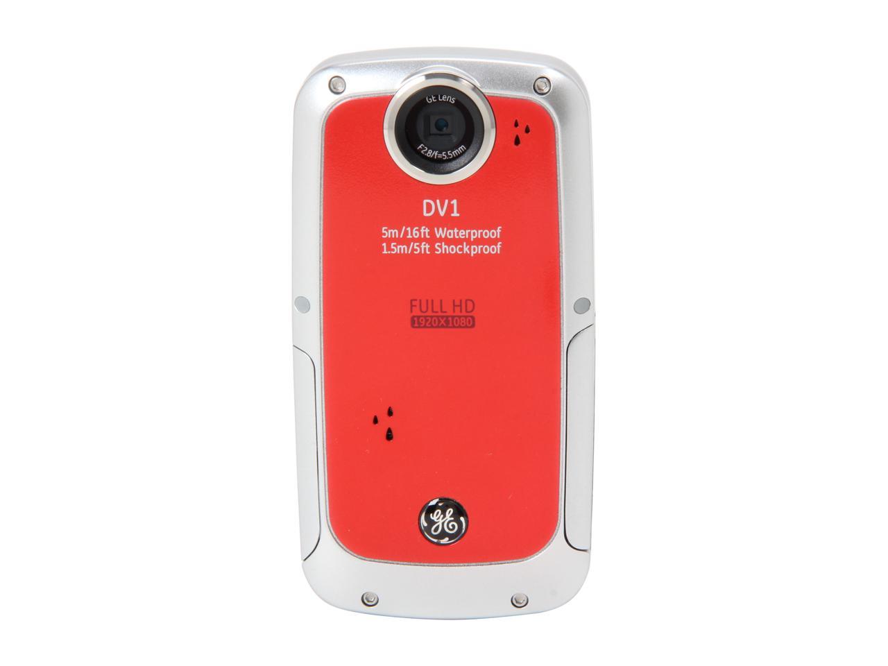 GE DV1-VR Velvet Red Waterproof / Shockproof 1080P Pocket Video Camera ...