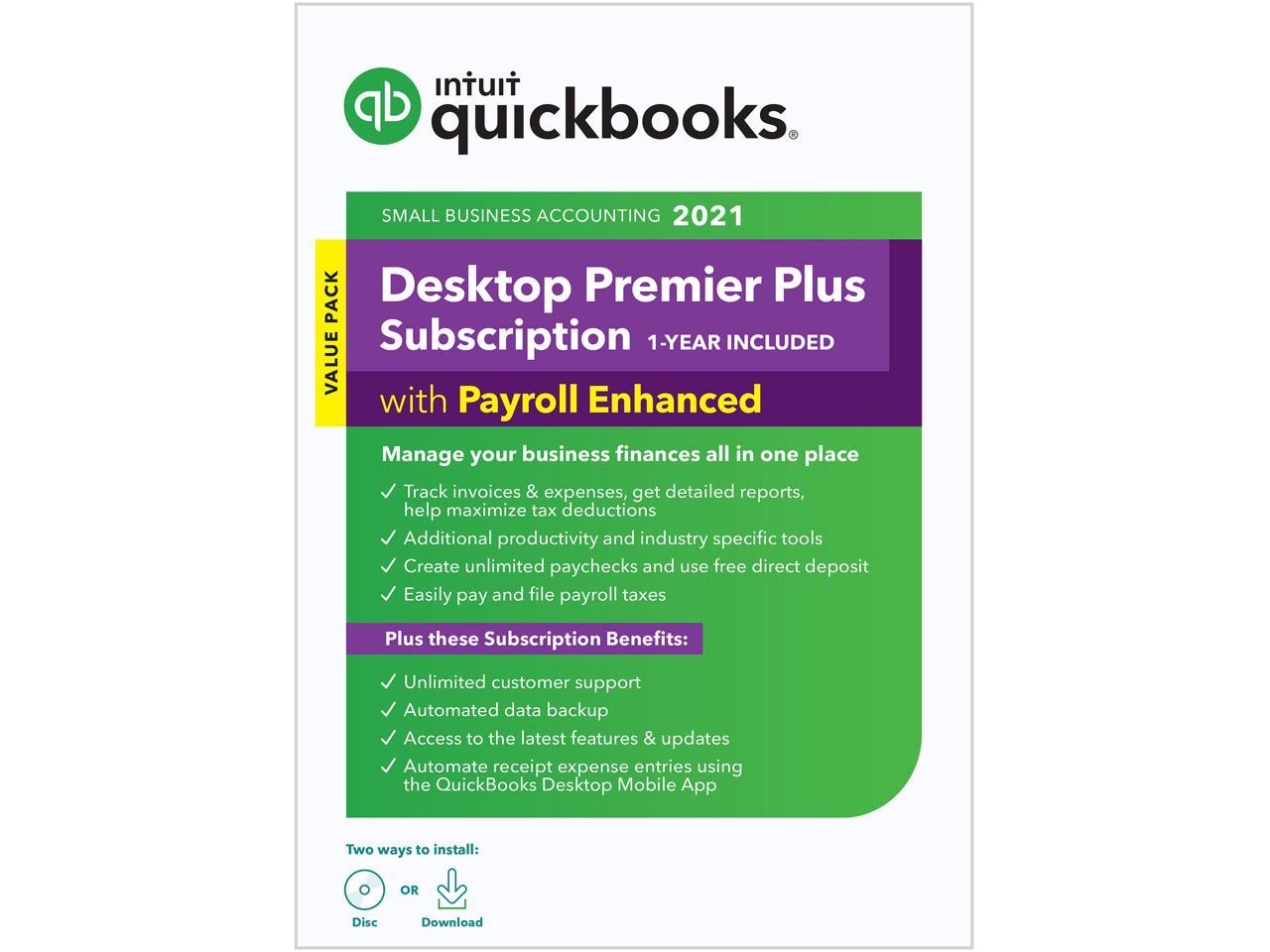 QuickBooks Desktop Premier Plus 2021 with Enhanced Payroll (1 Year