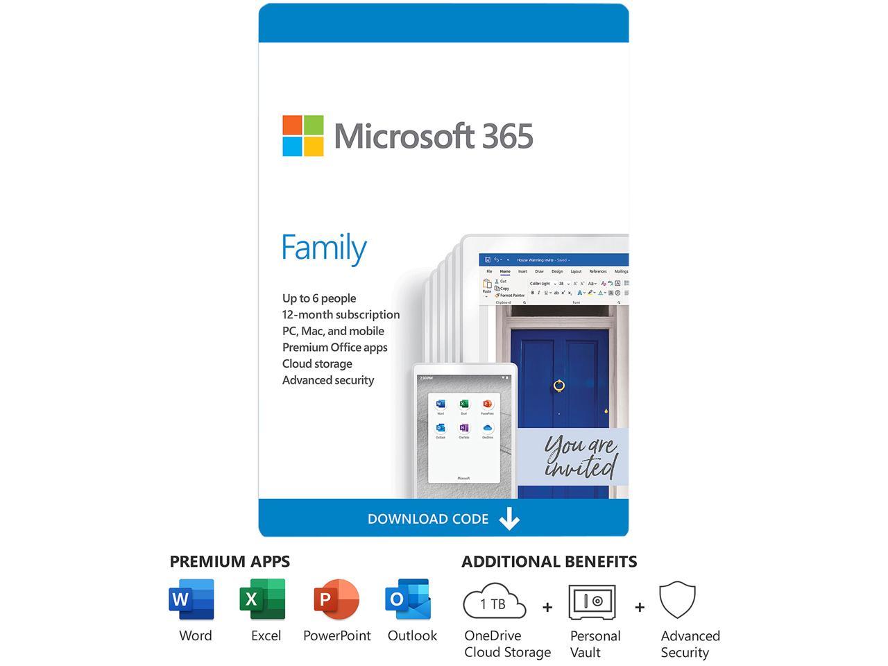Microsoft 365 Family, 6 Users 1 Year, Premium Office Apps, 1 TB ...