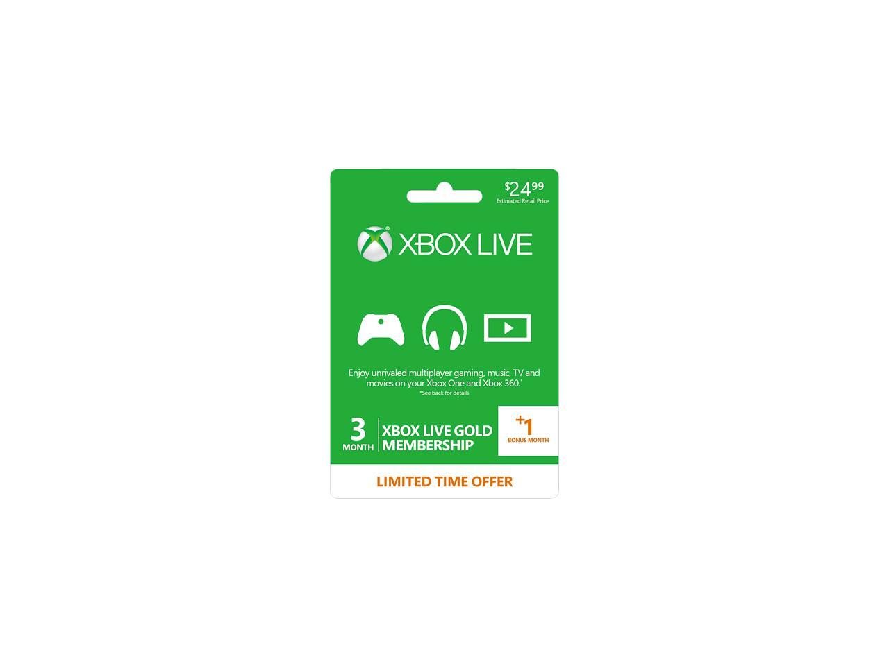 Xbox Live Prepaid 3+1 Month Gold Membership Card (Digital Code