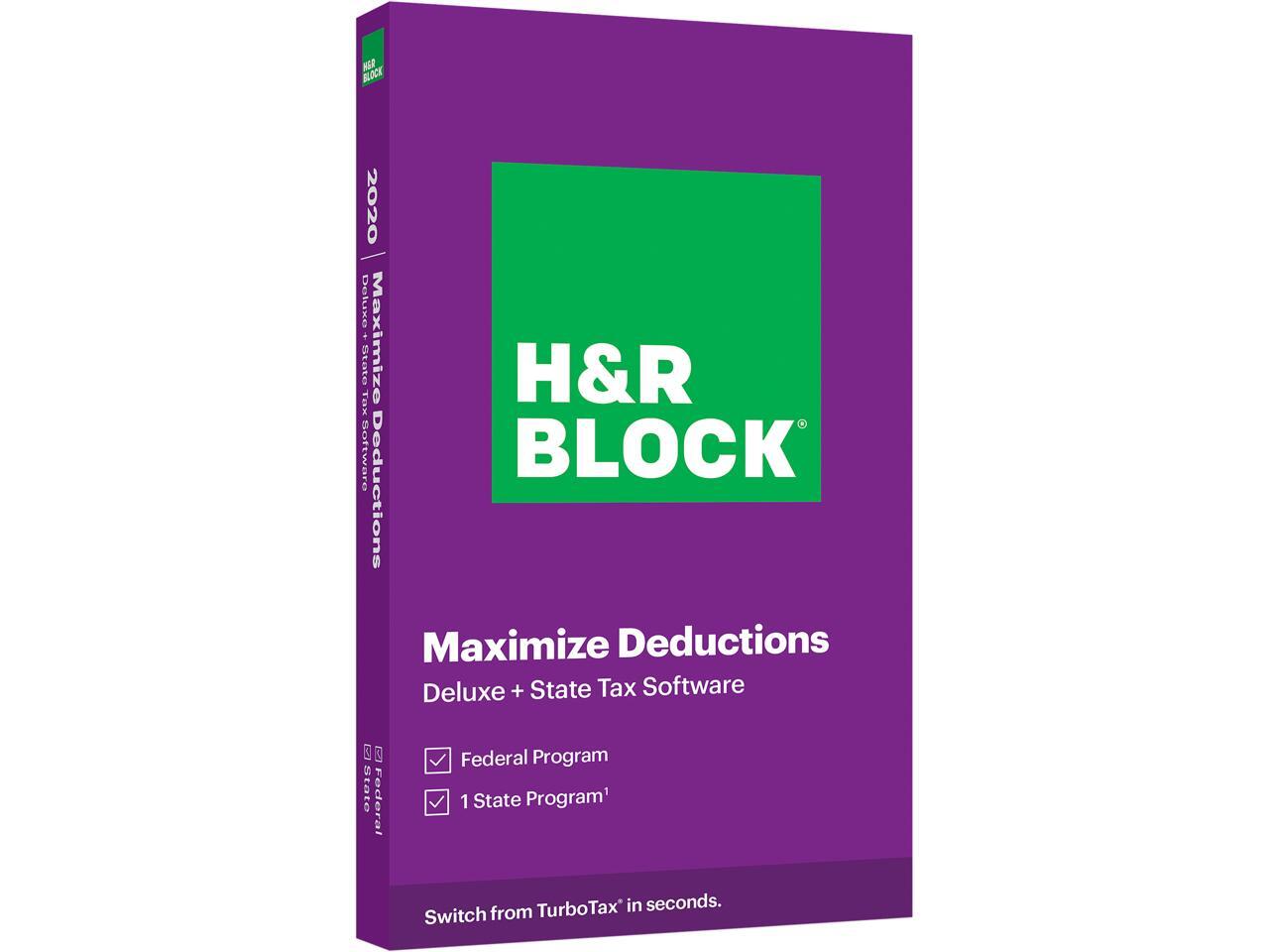 H R BLOCK Tax Software Deluxe State 2020 PC Windows Mac Key Card 