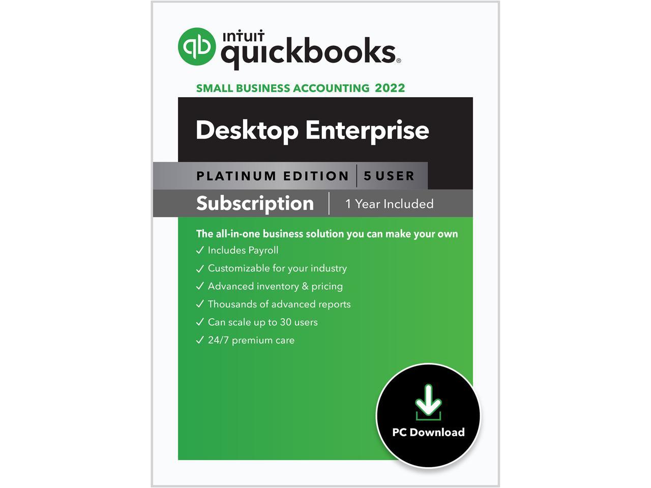 intuit quickbooks desktop enterprise platinum 2022 5 user download newegg com