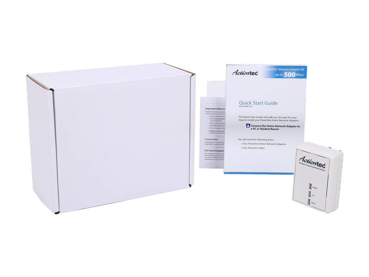 Actiontec PWR511WB1 AV500 Powerline Network Adapter, Up to 500Mbps