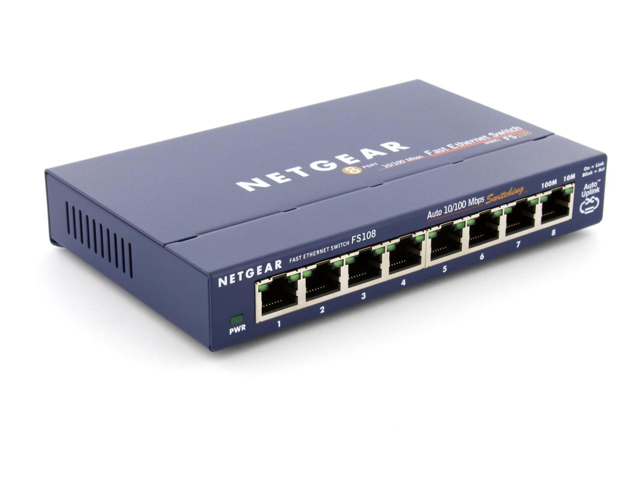 Netgear FS108 8-Port 10/100 Fast Ethernet switch con adattatore di alimentazione 