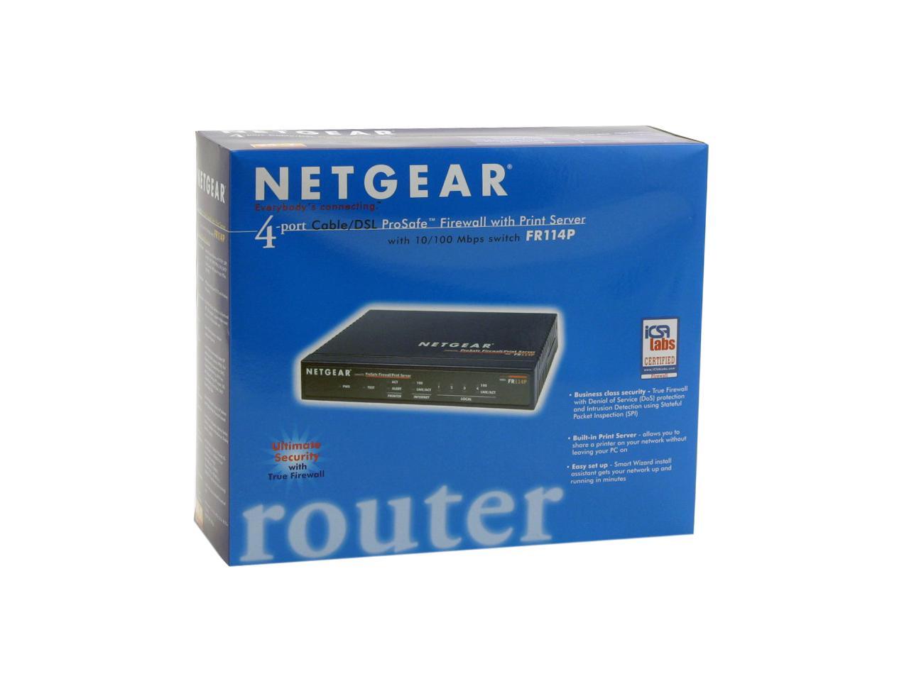 NETGEAR FR114P VPN Wired Firewall w/4 Port 10/100 Switch and Print Server