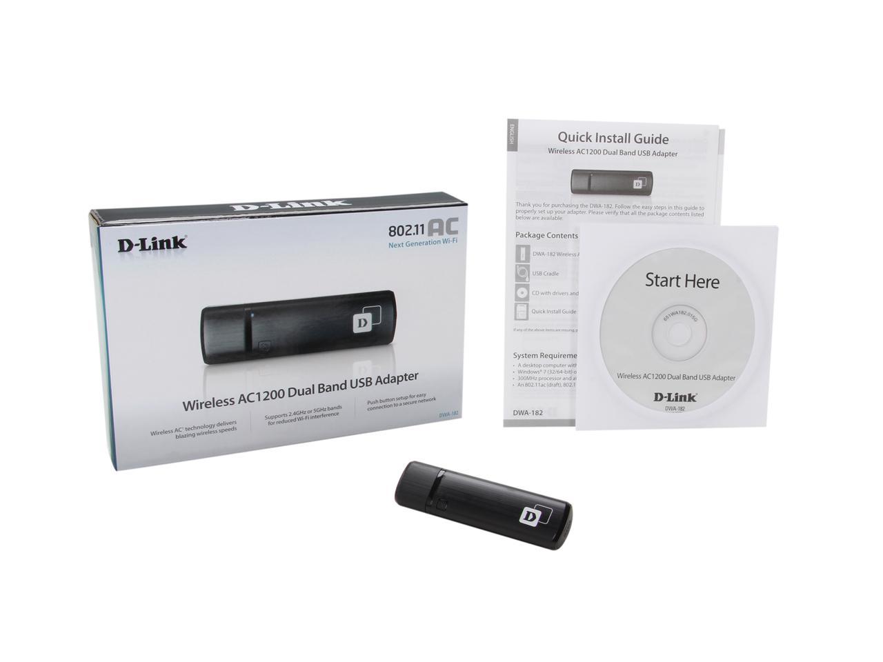 D-Link DWA-182 Wireless Dual Band AC1200 USB Wi-Fi Network Adapter 