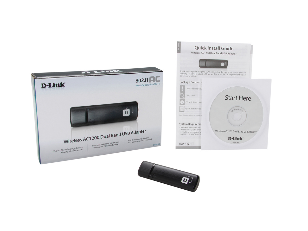 D-Link DWA-180 AC1000 Dual Band Wireless USB Wi-Fi Adapter - 802.11ac