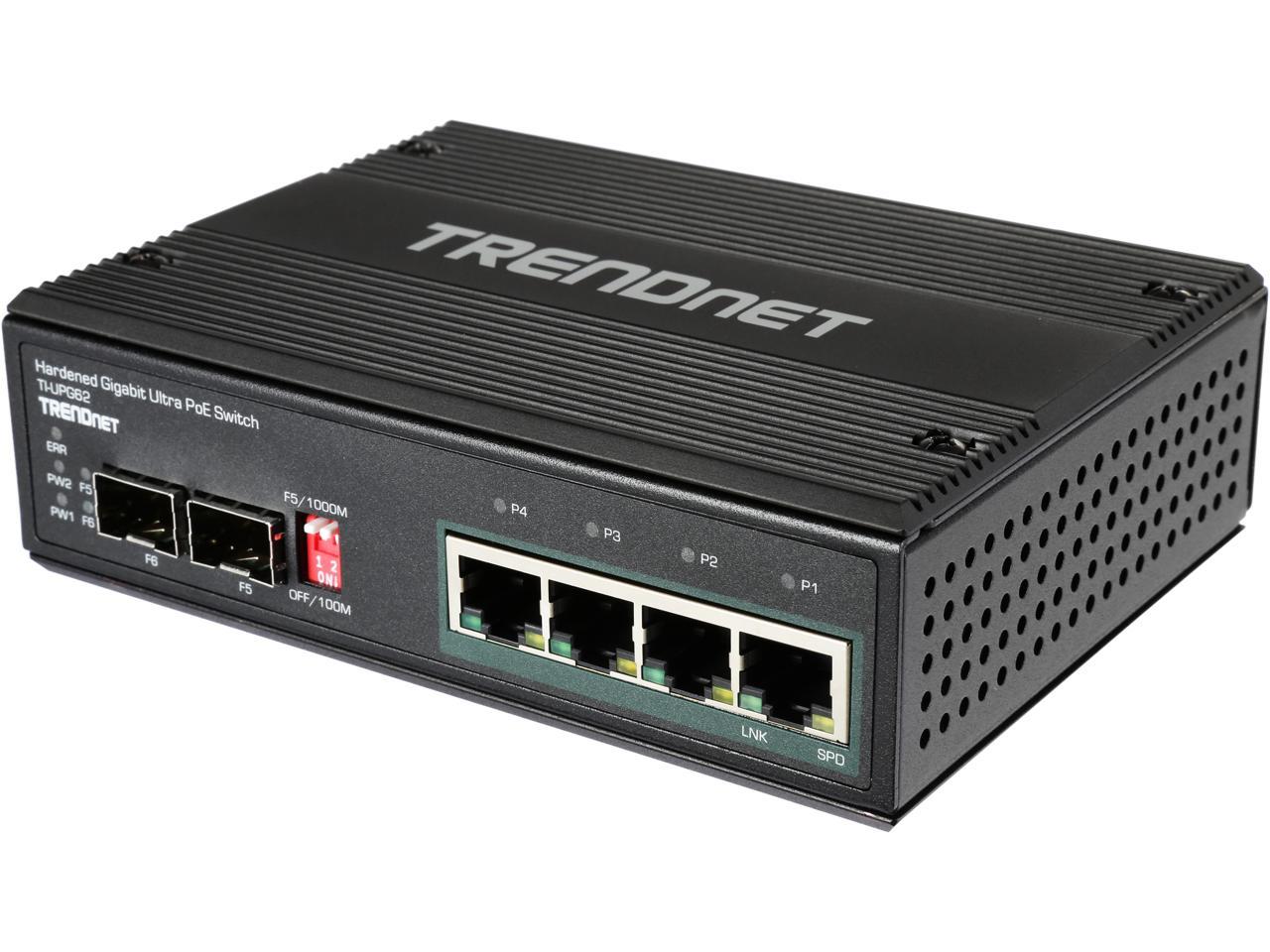 TRENDnet TI-UPG62 6-Port Hardened Industrial Gigabit Ultra PoE DIN-Rail ...