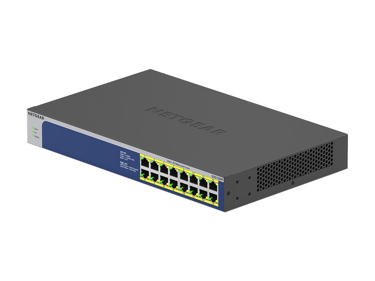 Netgear 16 Port Gigabit Ethernet Unmanaged Poe Switch Gs516pp With 16 X Poe 260w Desktop Rackmount And Prosafe Lifetime Protection Newegg Com