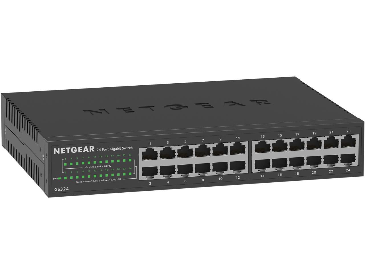 Desktop/Rackmount NETGEAR 24-Port Gigabit Ethernet Unmanaged Switch GS324-100NAS 