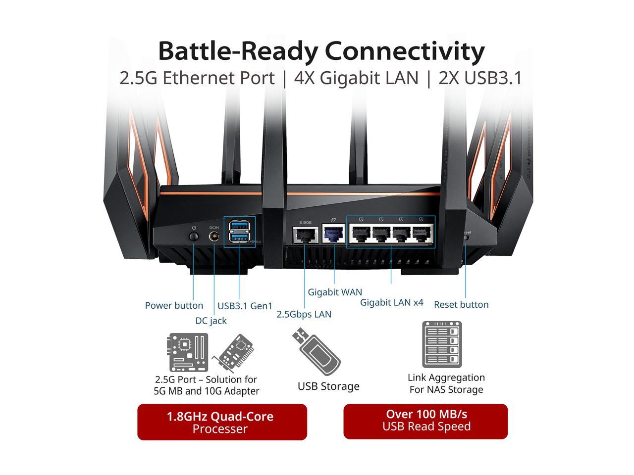 ASUS ROG Rapture GT-AX11000 AX11000 Tri-band 10 Gigabit WiFi Router,  AiProtection Lifetime Security by Trend Micro, AiMesh compatible for Mesh  Wi-Fi 