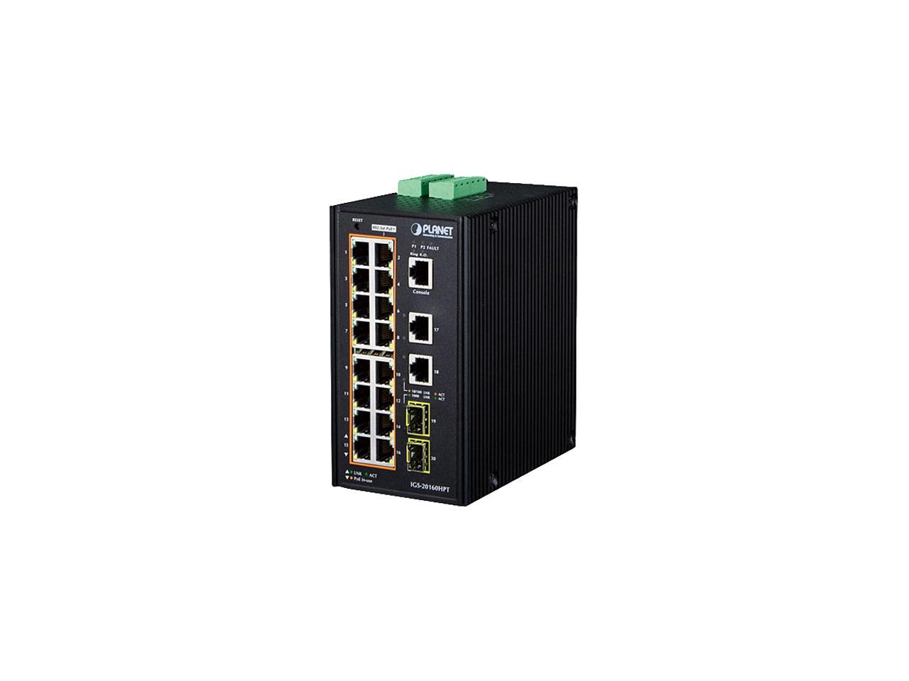 Planet IGS-20160HPT Industrial 16-Port 10/100/1000T 802.3at PoE + 2 ...