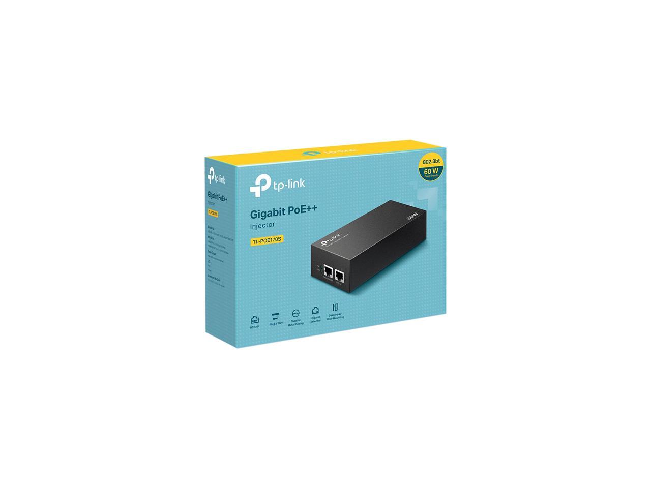 TP-Link TL-PoE170S | 802.3at/af/bt Gigabit PoE Injector | Non-PoE to PoE  Adapter | Supplies up to 60W (PoE++) | Plug  Play | Desktop/Wall-Mount |  Distance Up to 328 ft. | UL