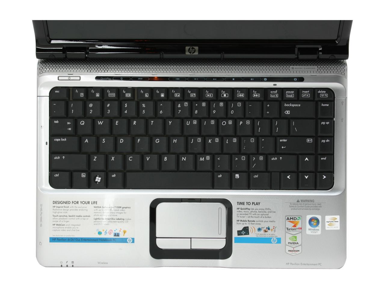 HP Laptop Pavilion AMD Turion 64 X2 TL58 1GB Memory 160GB HDD NVIDIA