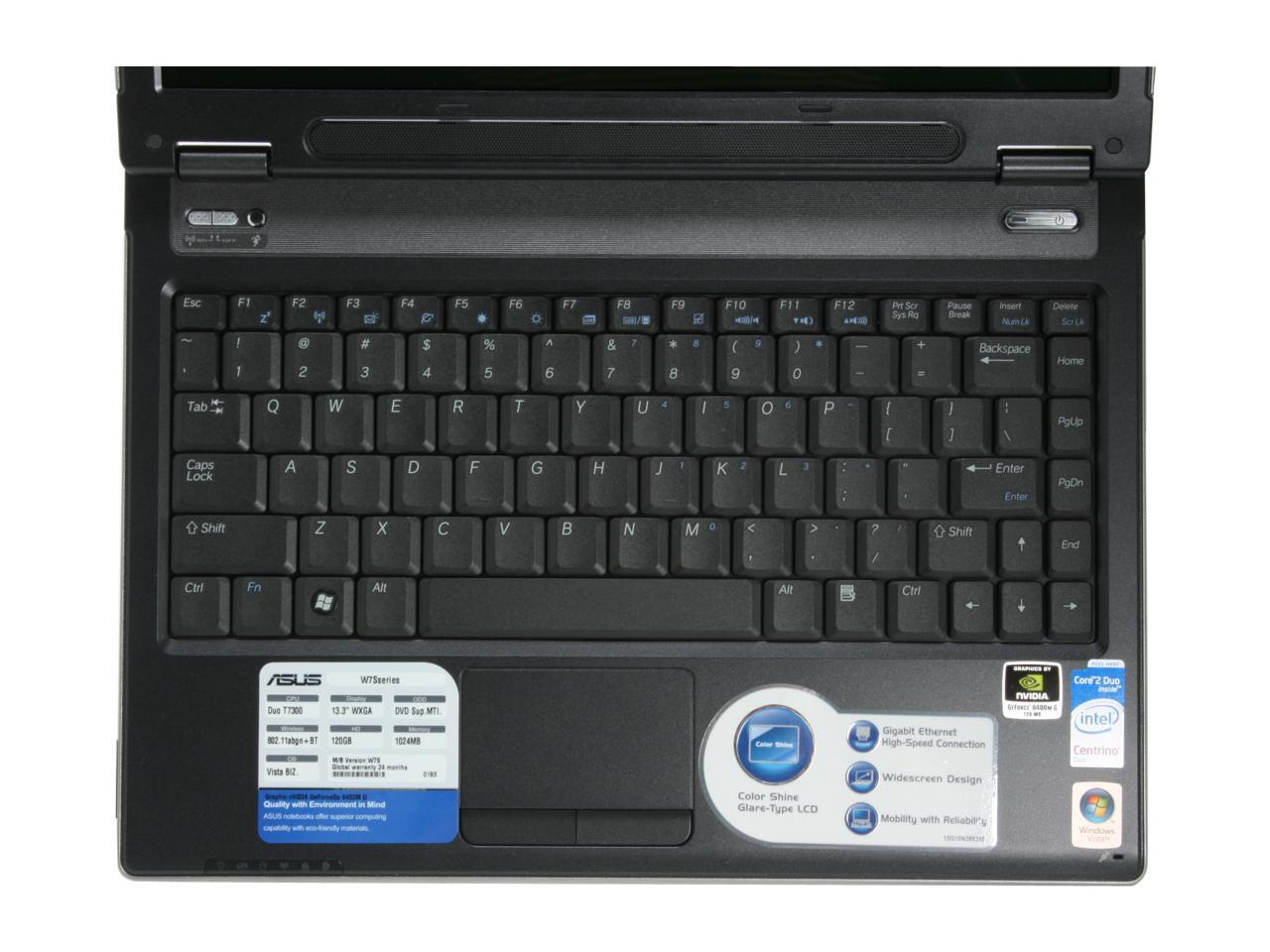 ASUS Laptop W7 Series Intel Core 2 Duo T7300 1GB Memory 120GB HDD ...