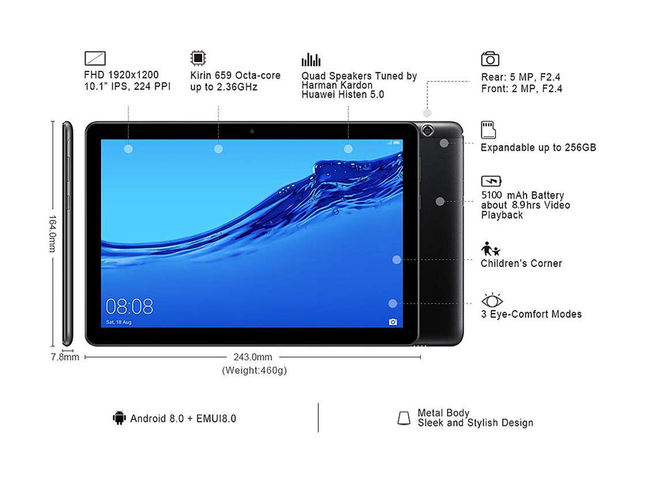 Huawei MediaPad T5 10.1" WiFi Tablet, Metal Body, Octa-Core Processor