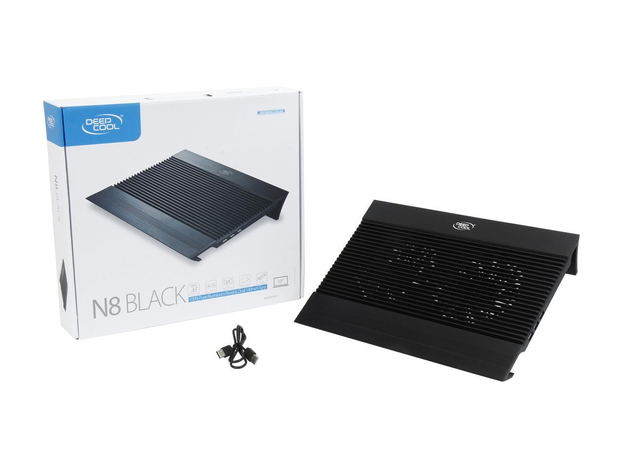 DEEPCOOL N8 Black Laptop Cooler 2.5mm Pure Aluminum Panel with Dual 140mm Fans 