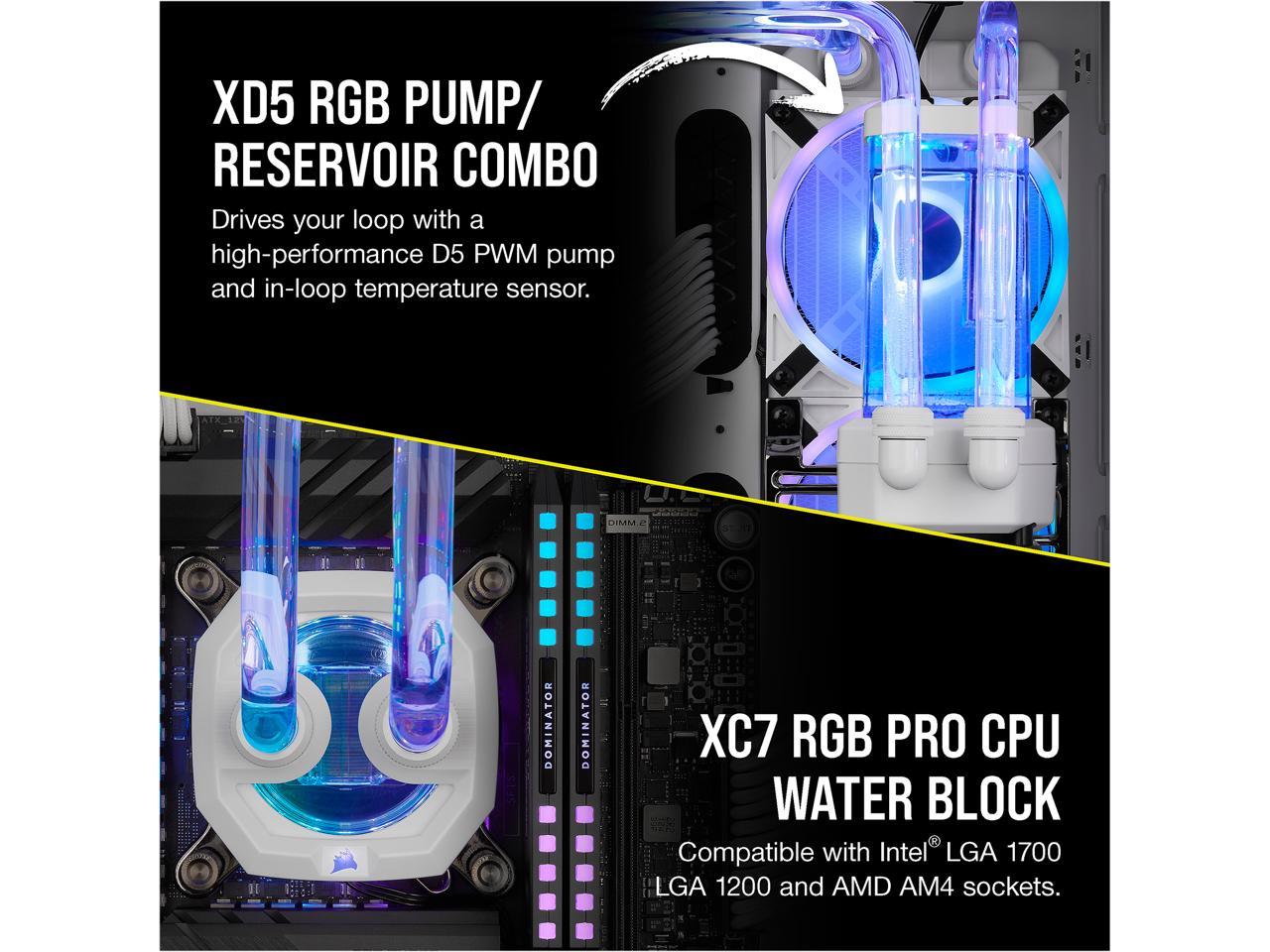 CORSAIR Hydro X Series iCUE XH305i RGB PRO Custom Cooling Kit - White -  Hardline CPU Cooling Loop - CPU Water Block - D5 Pump/Reservoir Combo -  Radiator - 3x RGB Fans -