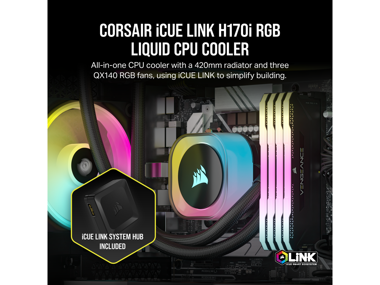 CORSAIR iCUE LINK H170i RGB Liquid CPU Cooler QX140 RGB Fans Large