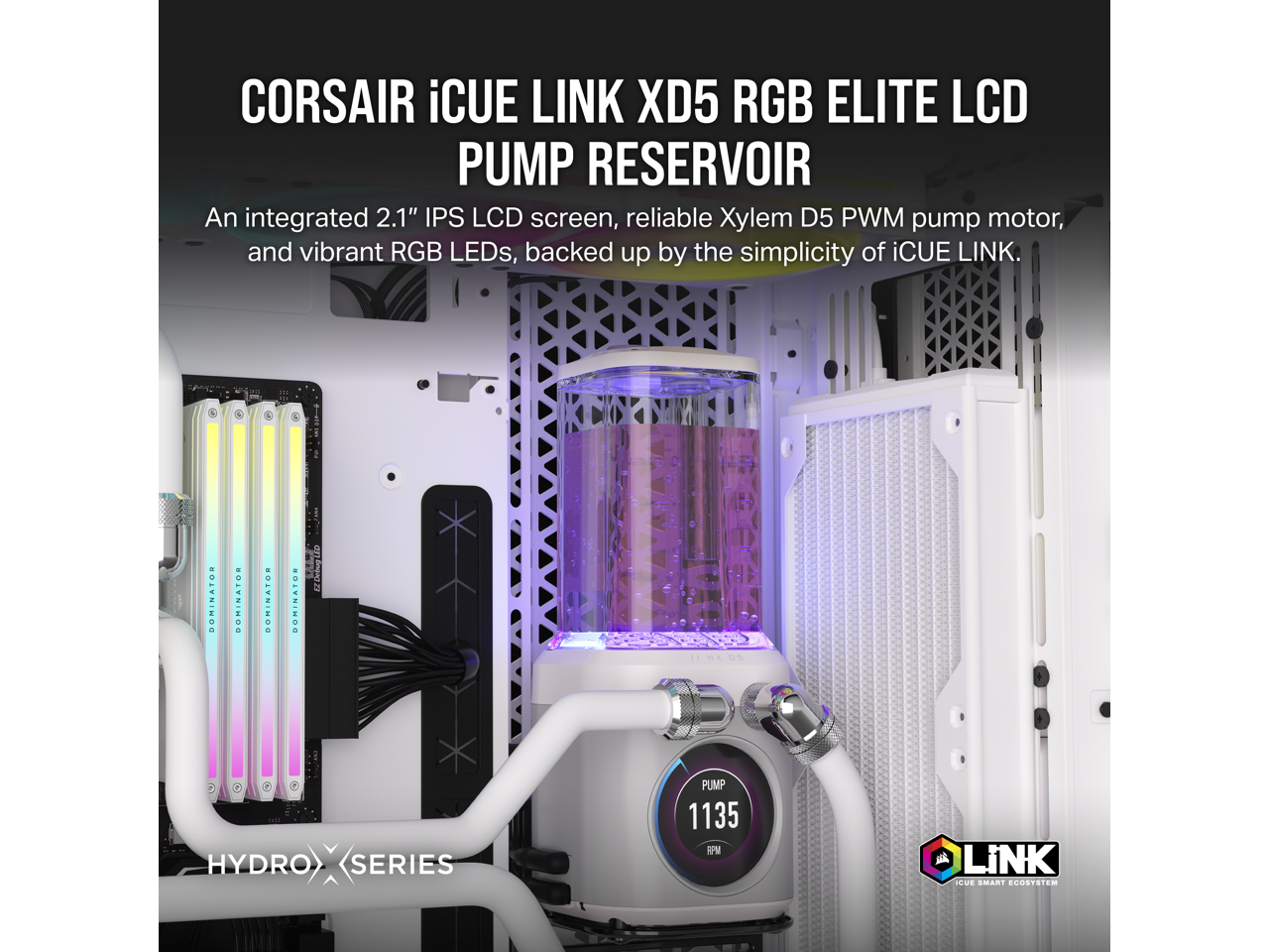 CORSAIR iCUE LINK XD5 RGB ELITE LCD WHITE Pump-Reservoir Unit – D5 PWM ...