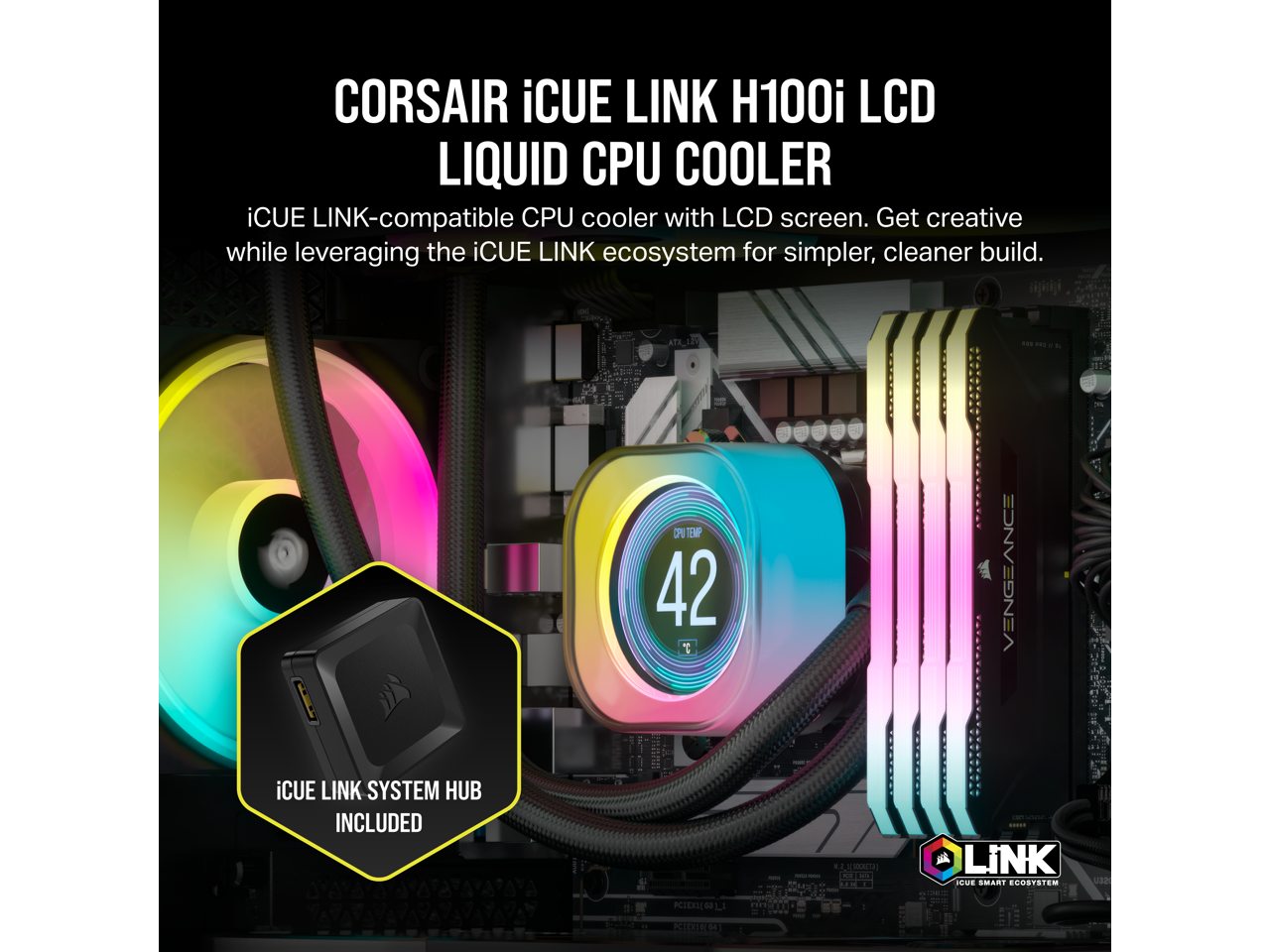 CORSAIR ICUE Link H100i LCD Liquid CPU Cooler - 240mm AIO - QX120 RGB ...