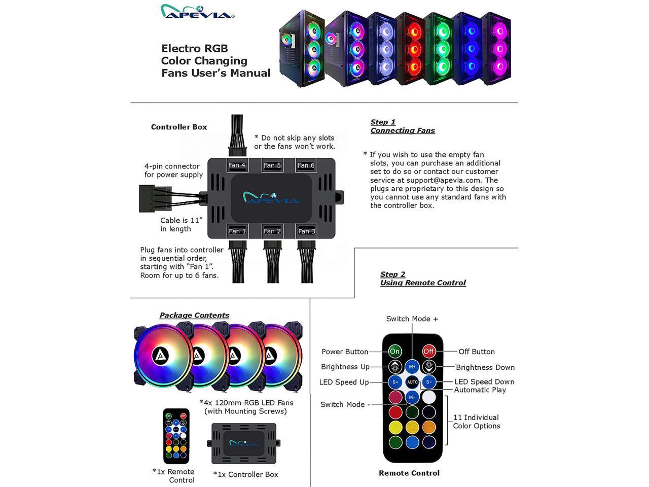 Apevia Electro ET4RGB 120mm Silent Addressable RGB Color Changing LED