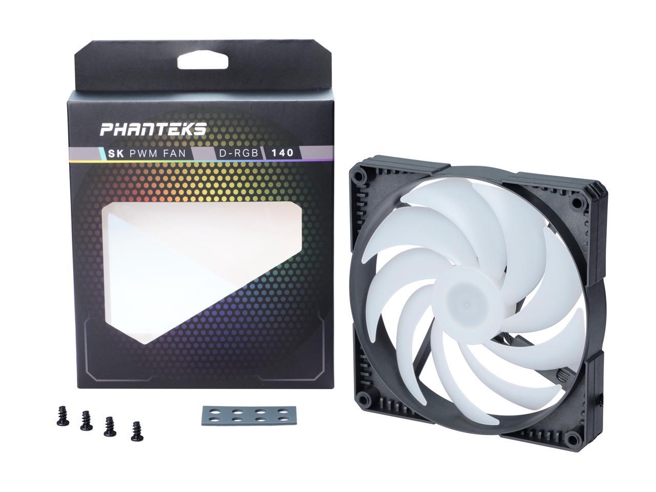 Black Phanteks SK140 DRGB PWM Fan 140mm Fan PH-F140SK_DRGB_PWM Rubber dampening washers high Airflow Nine-Blade Design DRGB Lighting 