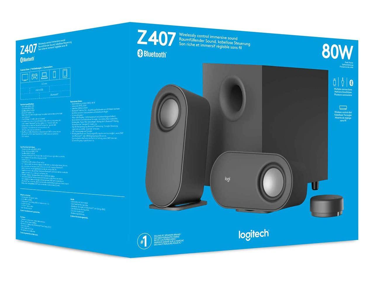 Logitech Z407 Bluetooth Computer Speakers with Subwoofer and Wireless Control, Immersive Sound, Premium Audio with Multiple USB -
