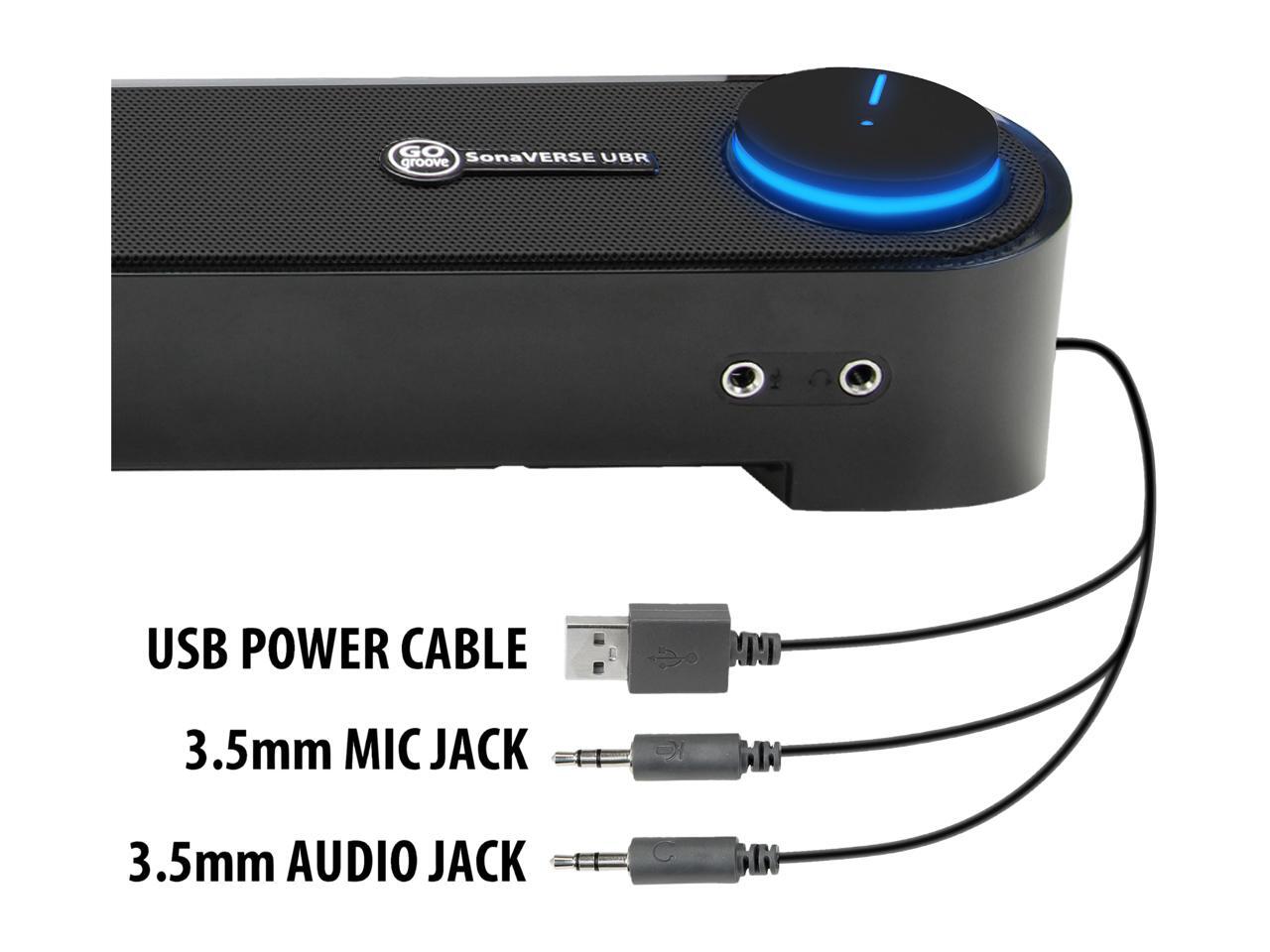 Desktop Computer Sound Bar Speaker w/ Easy Access Headphone & Mic Jacks