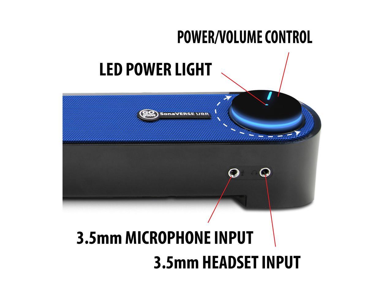 Desktop Computer Sound Bar Speaker w/ Easy Access Headphone & Mic Jacks