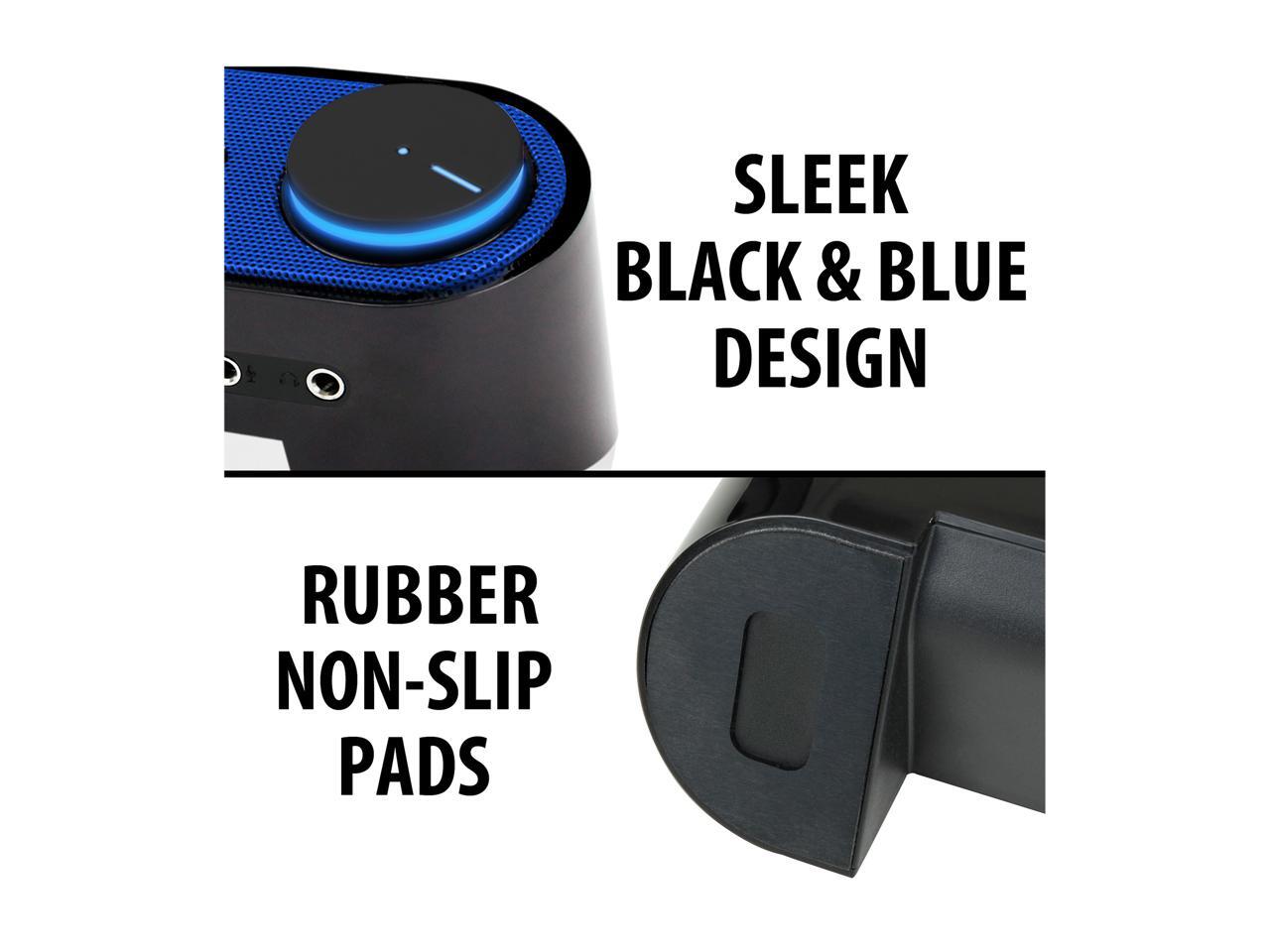 Desktop Computer Sound Bar Speaker w/ Easy Access Headphone & Mic Jacks