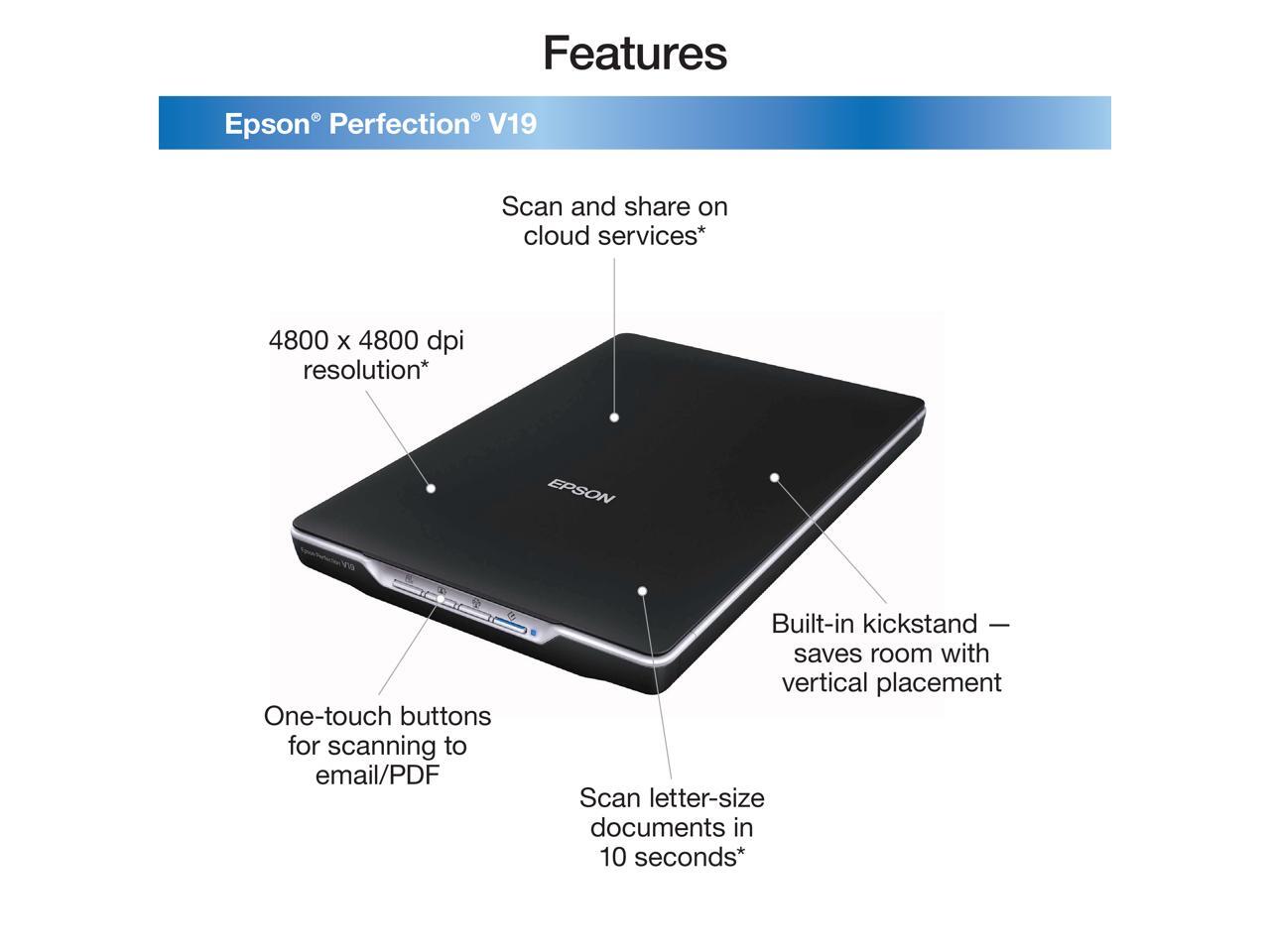 Epson Perfection V19 II Color Photo and Document Flatbed Scanner