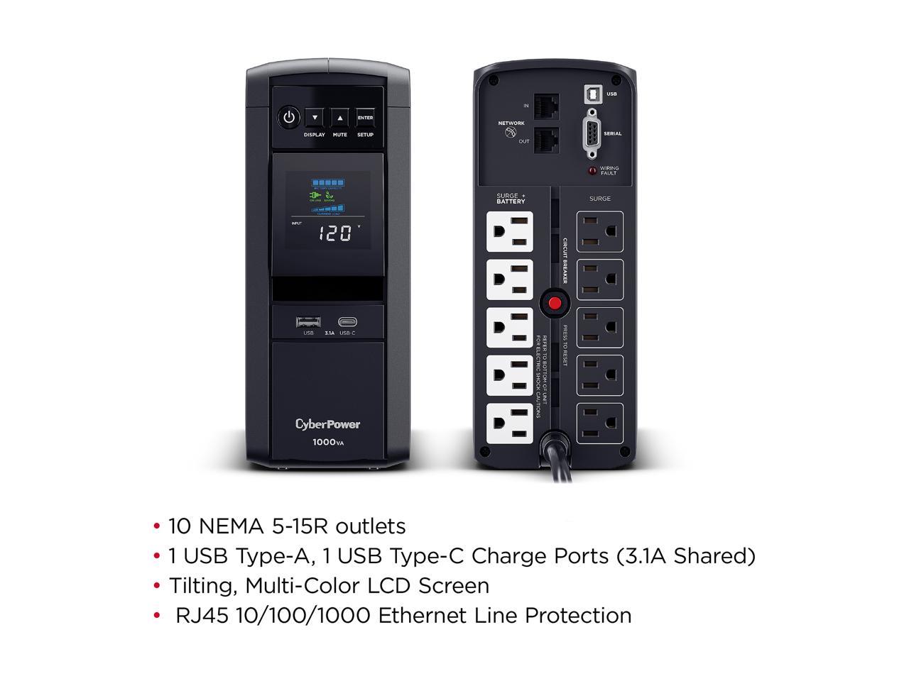 CyberPower CP1000PFCLCD UPS 1000 VA / 600 Watts PFC compatible Pure ...