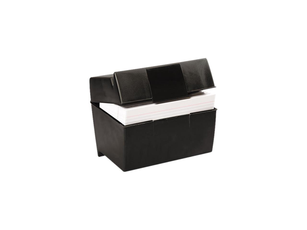 Oxford 01581 Plastic Index Card Flip Top File Box Holds 500 5 x 8 Cards, Matte Black