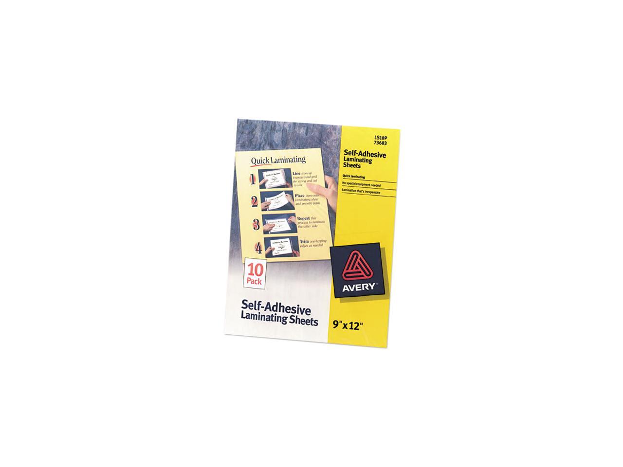 73603 Avery Clear SelfAdhesive Laminating Sheets, 3 mil, 9 x 12, 10